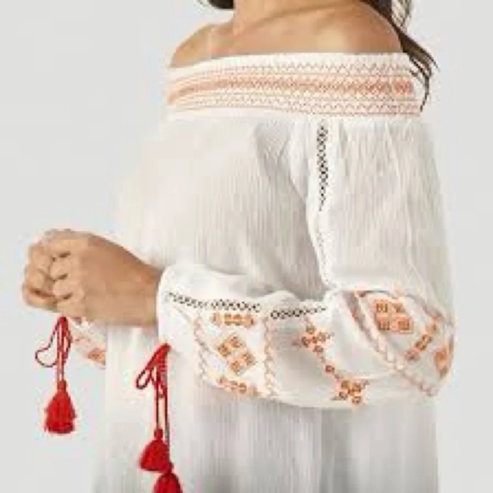 Wrangler Off Shoulder Boho Cowgirl Top White Embroidered Peasant Blouse Small